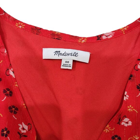Madewell Red Tiered Sleeve Peplum Top Metallic Prairie Posies Ruffle 00 - Picture 10 of 10